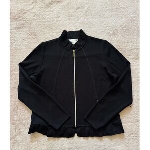 Misook Black Twill Knit Collared Zip Up‎ Sweater Jacket Blazer Office Size S